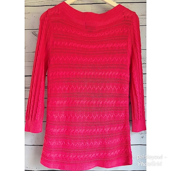 CHAPS Round Neck Cable Knit Pink Sweater - Picture 3 of 8